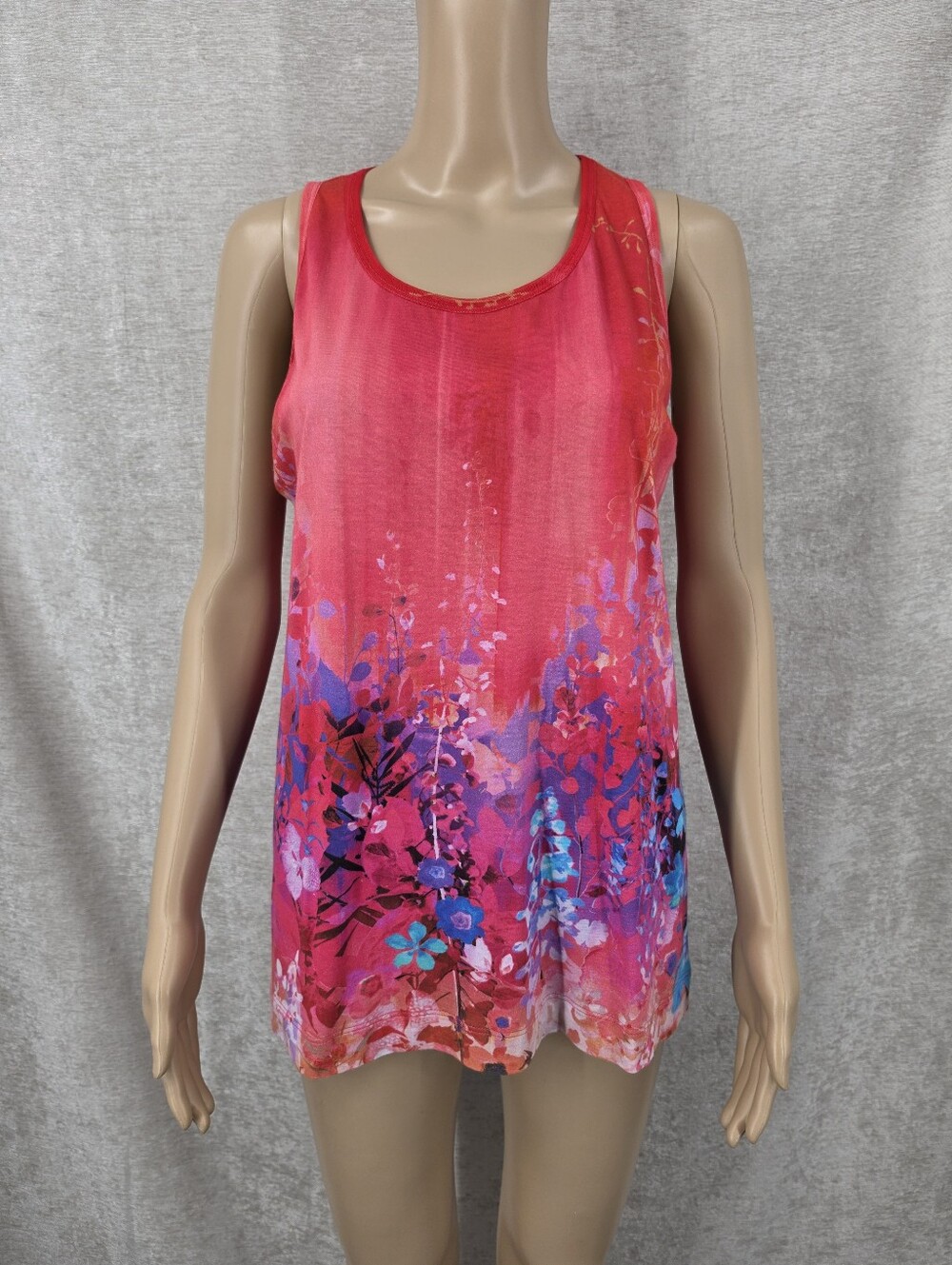 Fuzzi Italian Tank Top Pink Abstract Watercolor Florals Mesh Trim